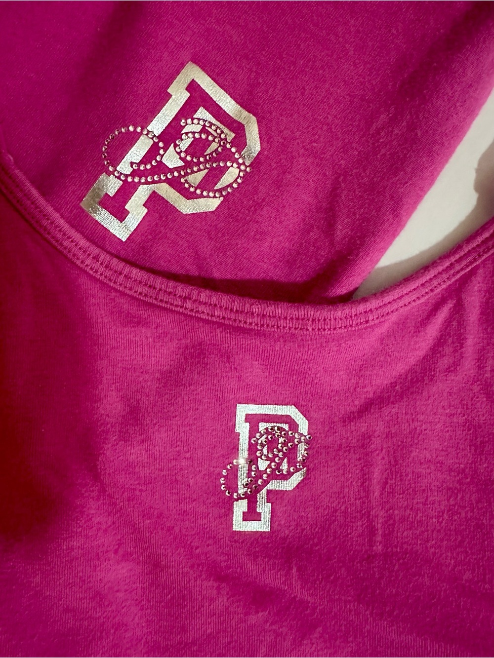 PINK Victoria's Secret Hot Pink Tank with Silver P Logo and Rhinestones